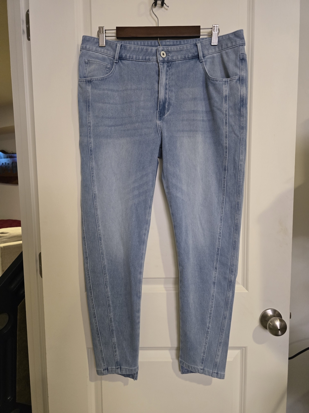 HALARA Pale Blue Slim High-Rise Skinny Jeans With Twist Side Hem Detail